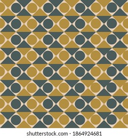 Seamless pattern in trend colors. With abstract figures from squares and circles. Graphic modern print. Simple vector texture