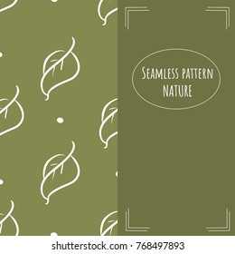 Seamless pattern in trend kale color with doodle leaf - split screen - for background, wallpaper, wrapper, card, flyer, booklet