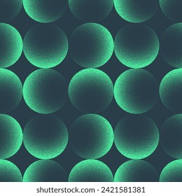 Seamless Pattern Trend Vector Different Turquoise Balls Abstract Background. Modern Half Tone Art Illustration for Textile Print. Endless Graphic Aquamarine Abstraction Wallpaper Dot Work Texture