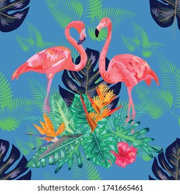 seamless pattern of trendy bird pink flamingos. art design wallpaper.