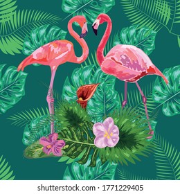 seamless pattern of trendy bird pink flamingos. art design wallpaper.