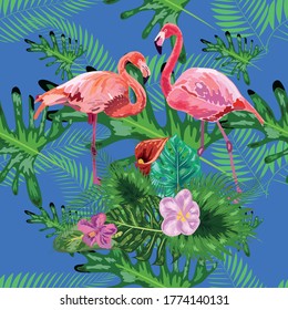 patrón impecable de flamencos rosados de pájaro de moda. fondo de pantalla de diseño artístico.