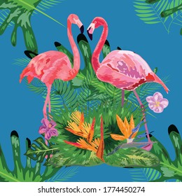 seamless pattern of trendy bird pink flamingos. art design wallpaper.