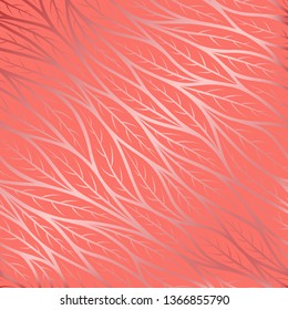 Seamless pattern. Trendy color 2019. Endless elegant background. Repeatable motif with leaves for design of invitations, cards and covers, background, wrapping paper. Luxurious abstract texture 