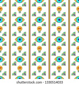 Seamless pattern with trendy cute funny stickers. Flat Outline Vector Background