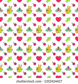 Seamless pattern with trendy cute funny stickers. Flat Outline Vector Background