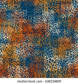 Seamless pattern. Trendy digital camouflage. Blue, orange, yellow, beige.