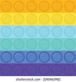 Patrón sin inconvenientes con el juego de moda pop it, simple dimple. Juguete de fidget arcoiris. Fondo colorido antiestrés. Estilo Doodle. Burbujas con forma cuadrada.