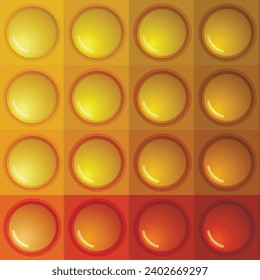 Seamless pattern with trendy game pop it, simple dimple. Rainbow fidget toy. Colorful antistress background. Doodle style. Bubbles popping square shape.