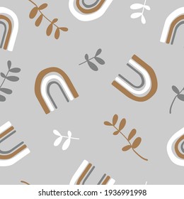 Seamless pattern with trendy leaf design on gray color background