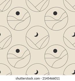 Nahtlose Muster des trendigen minimalistischen Landschaftsbildes, abstraktes zeitgenössisches Design