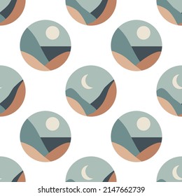 Seamless pattern of trendy minimalist landscape abstract contemporary design