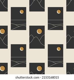 Seamless pattern of trendy minimalist landscape abstract contemporary design