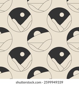 Seamless pattern of trendy minimalist landscape abstract contemporary collages