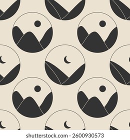 Seamless pattern of trendy minimalist landscape abstract contemporary collages