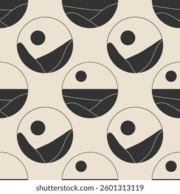 Seamless pattern of trendy minimalist landscape abstract contemporary collages