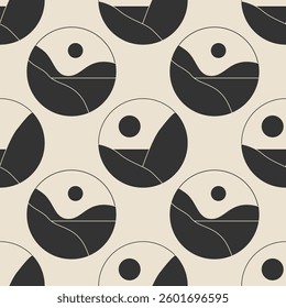 Seamless pattern of trendy minimalist landscape abstract contemporary collages