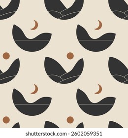 Seamless pattern of trendy minimalist landscape abstract contemporary collages