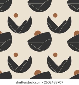 Seamless pattern of trendy minimalist landscape abstract contemporary collages