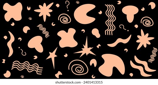 
Seamless pattern with Trendy Organic Shapes isolated black background. Avant-garde peach fuzz ornament. Vector illustration can used wallpaper, textile, bed linen print. Modern backdrop.