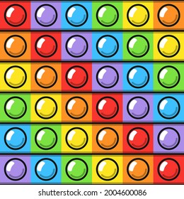 Seamless pattern of trendy pop it fidgets. colorful antistress toys. Sensory fidget in rainbow colors. Relax popit vector illustration