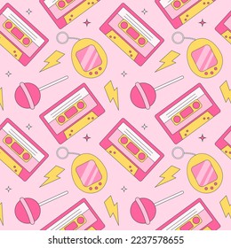 Seamless pattern in trendy retro y2k style.