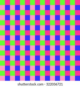 Seamless pattern with trendy stylish cell Gingham bright fluorescent colors of green, blue and pink