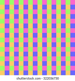Seamless pattern with trendy stylish cell Gingham bright fluorescent colors of green, peach, orange, blue and pink