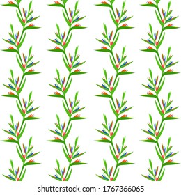Seamless pattern with trendy tropical flower. Pattern with strelitzia in traditional simple colors. Can be used for cover, bed linen, textile, wallpaper, curtains, wrapping paper.