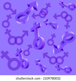 Seamless pattern in trendy Very Reri colors  Sign man woman cand female icons Gender symbols 3 D Vector c