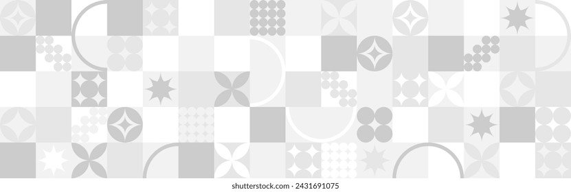 Seamless pattern for trendy white background for textile or wallpaper. Mosaic with gray texture of geometric shapes, template for web design.