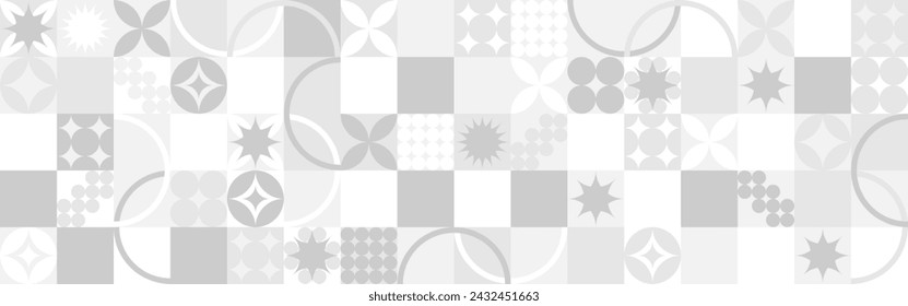 Seamless pattern for trendy white background for textile or wallpaper. Mosaic with gray texture of geometric shapes, template for web design.