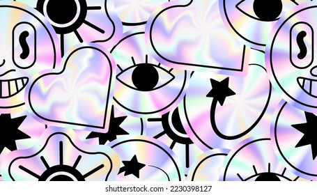 Nahtloses Muster im trendigen y2k-Stil. Holografisches Muster. Grafik mit strukturiertem Folieneffekt.