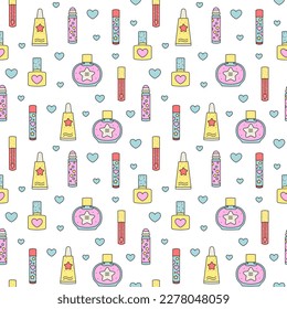 Seamless pattern in trendy y2k style kids cosmetics