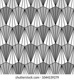 Seamless pattern with triangle shapes. Interlocking triangles tessellation background. Image with repeated triangular figures. Modern japanese motif. Tiles wallpaper. Digital paper for print. Vector.