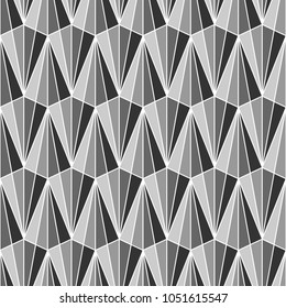 Seamless pattern with triangle shapes. Interlocking triangles tessellation background. Image with repeated triangular figures. Modern japanese motif. Tiles wallpaper. Digital paper for print. Vector.