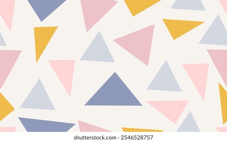 Seamless pattern with triangle shapes in soft colorful tones and a playful modern design
