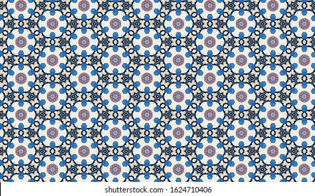 Seamless Pattern (Triangle shapes, White Star Light on Blue Textile, Wooden, Turkish Tiles Pattern)