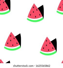 Seamless pattern of triangle slice of watermelon in minimal flat style. Cute summer background for print on paper or fabric. 