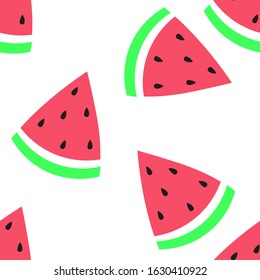 Seamless pattern of triangle slice of watermelon in minimal flat style. Cute summer background for print on paper or fabric. 
