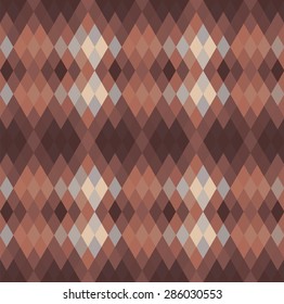 Seamless pattern of triangles in colors of chocolate. Cinnamon colors warm winter background in chaotic manner. Vector Illustration