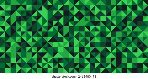 Seamless pattern of triangles or diamonds. Monochrome green mixed with black. Background, website, backdrop, cover, geometric. Vector