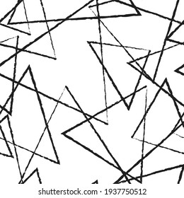 Seamless pattern of triangles drawn with charcoal brush. Can be used as a background or as a graphic or web design element.