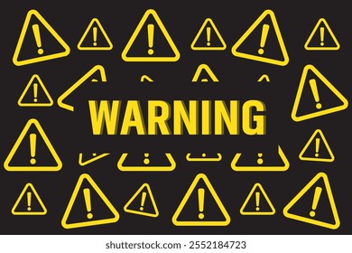 A seamless pattern with triangles with an exclamation mark. Endless pattern on yellow background.