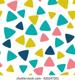 Seamless pattern with triangles of fresh colors on a white background