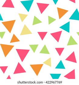 Seamless pattern with triangles of fresh colors on a white background. Vector repeating texture.