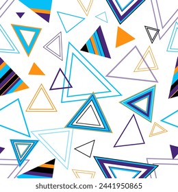 Seamless pattern of triangles. Geometric triangles. Bright seamless pattern. Design of fabric, wallpaper, wrapping paper. Vector