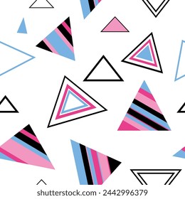 Seamless pattern of triangles. Geometric triangles. Bright seamless pattern. Design of fabric, wallpaper, wrapping paper. Vector