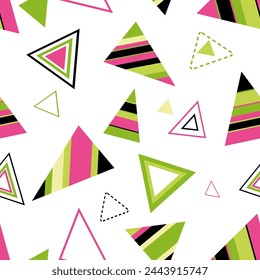 Seamless pattern of triangles. Geometric triangles. Bright seamless pattern. Design of fabric, wallpaper, wrapping paper. Vector