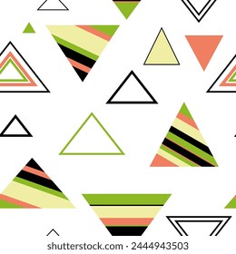 Seamless pattern of triangles. Geometric triangles. Bright seamless pattern. Design of fabric, wallpaper, wrapping paper. Vector